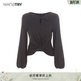 长袖 wana 设计感软糯女款 新款 try绵羊毛扭结设计针织上衣2025秋季