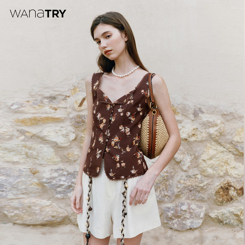 wanatry纯棉法式复古收腰上衣