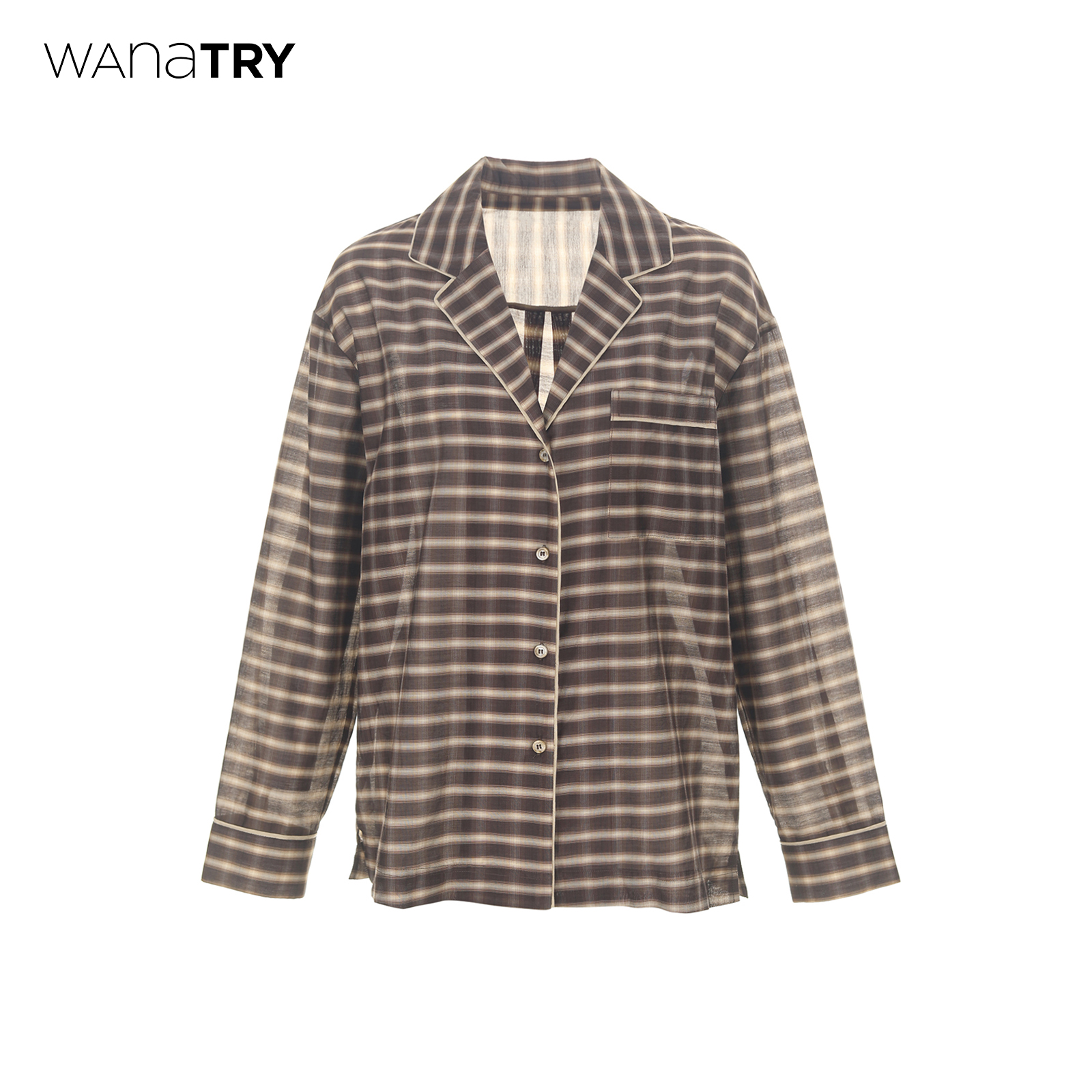 wanatry格纹拼色桑蚕丝棉衬衫