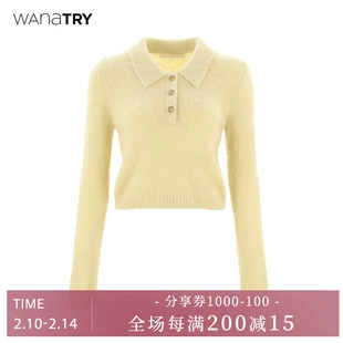 蛋黄色女团POLO领甜酷风格 try2022冬季 羊毛针织上衣 wana 新款