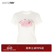 try亚麻车厘子蛋糕奶白色T恤2025夏季 新款 休闲女款 wana 短袖 上衣