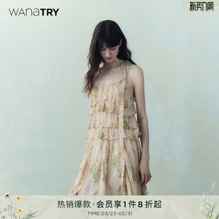 韩系温柔气质上衣女 新款 wana try绿野仙踪印花飘逸层次感吊带春季