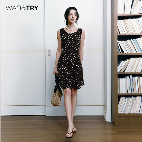 wanatry波点收腰连衣裙