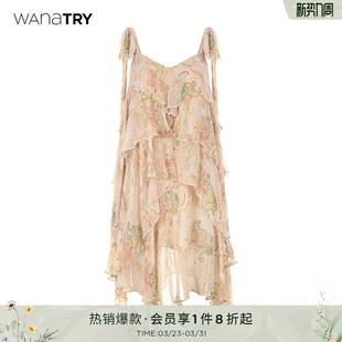韩系温柔时髦女裙 新款 wana try绿野仙踪印花层次感仙女连衣裙春季