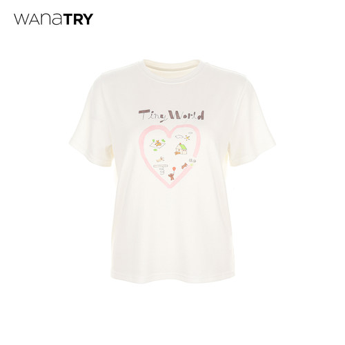 wanatry莫代尔心形印花合身T恤
