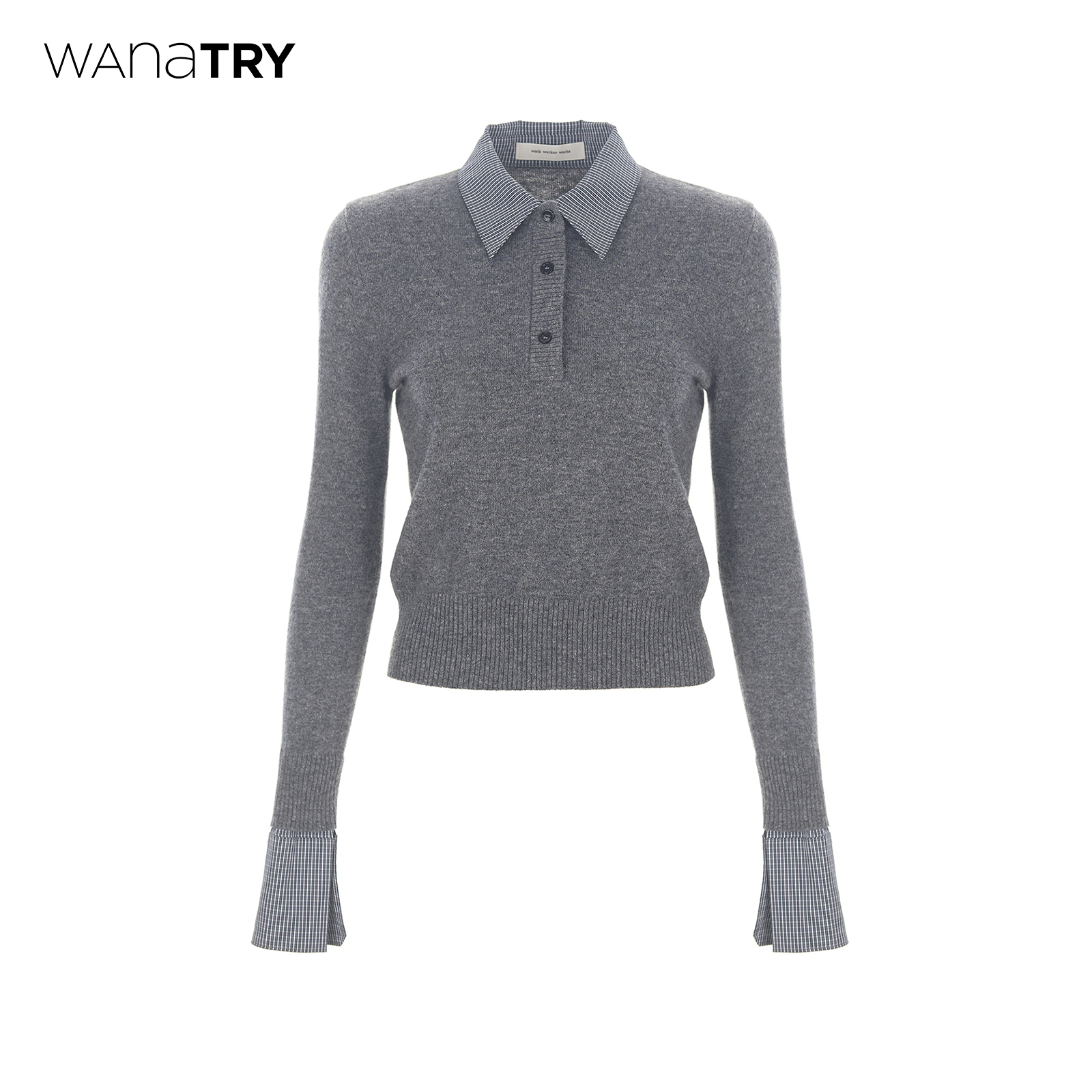 wanatry撞领拼接羊毛针织衫