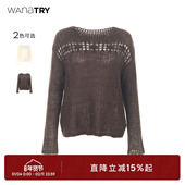 wana 上衣 简约宽松温柔时髦女款 try镂空花朵套头毛衣2025秋季 新款
