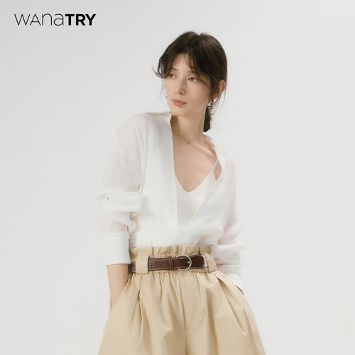 wanatry仙气苎麻白色微透衬衫