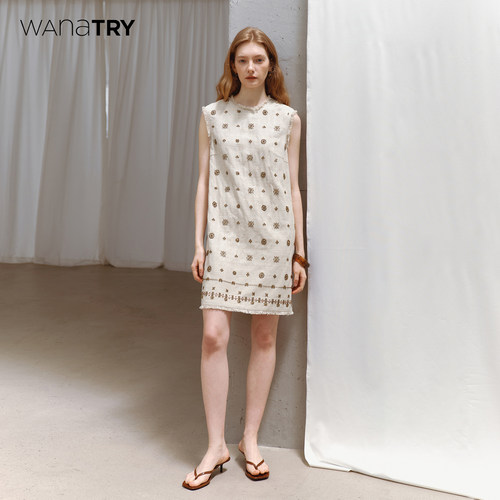 wanatry燕麦色老钱亚麻连衣裙