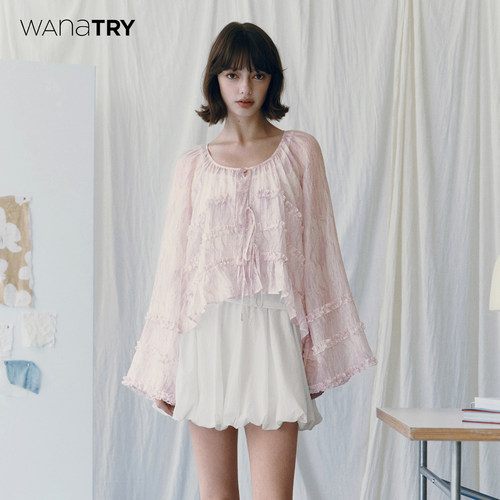 wanatry天丝迷雾印花木耳边开衫