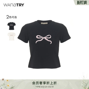 try刺绣蝴蝶结短款 短袖 俏皮T恤2026夏季 韩系可爱女款 新款 wana