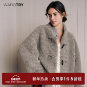 女装 try100%绵羊毛复合皮毛一体外套25冬新款 明星同款 wana