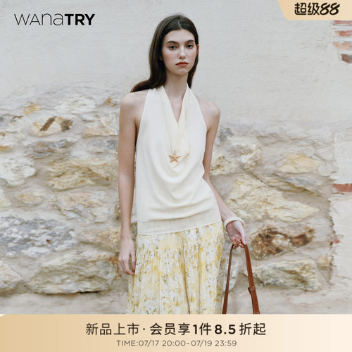 wanatry优雅荡领挂脖针织上衣
