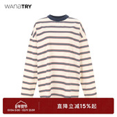 wana 新款 try纯棉条纹廓形红色上衣宽松学院风甜酷休闲女款 秋季