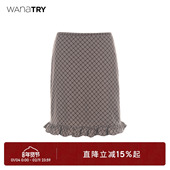 try木耳边格纹可可咖色半裙2025秋季 新款 法式 wana 复古女款 A字裙