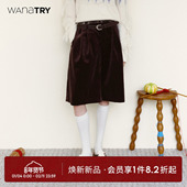 短裤 wana 新款 复古女款 try格纹拼接腰头丝绒七分裤 含腰带2025冬季