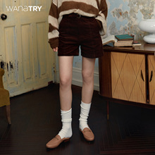 Wana try咖色复古俏皮高腰灯芯绒短裤女美式高级感宽松休闲裤秋冬