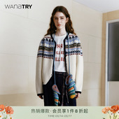 条纹撞色上衣 女装 wana try100%羊毛费尔岛针织毛衣厚外套秋冬新款