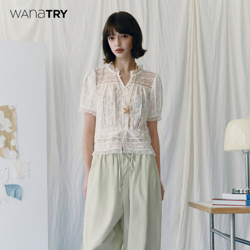 wanatry纯棉法式刺绣蕾丝上衣