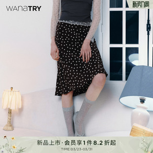 减龄百搭时髦气质女 新款 wana try复古波点后腰松紧小A字半裙春季