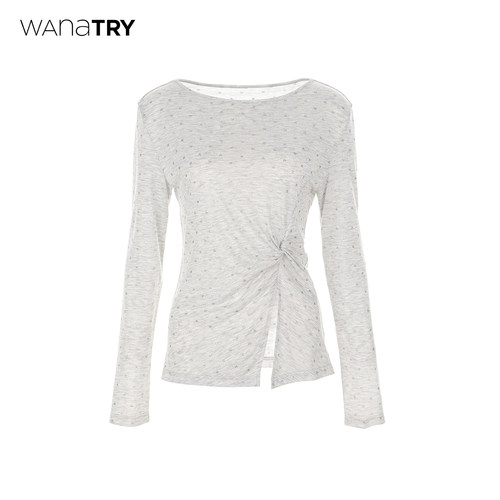 wanatry烫银蝴蝶结衣身纽结上衣