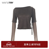 长袖 wana 时髦个性 女款 try绵羊毛设计感咖色拼接上衣2025秋季 新款