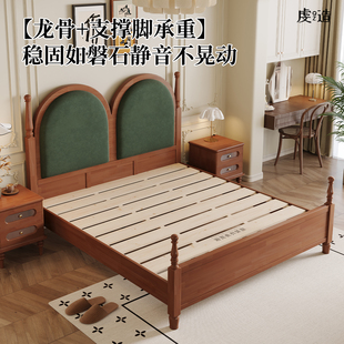 法式中古风橡胶木实木床可收纳储物箱体床1米8主卧大床复古卧室床