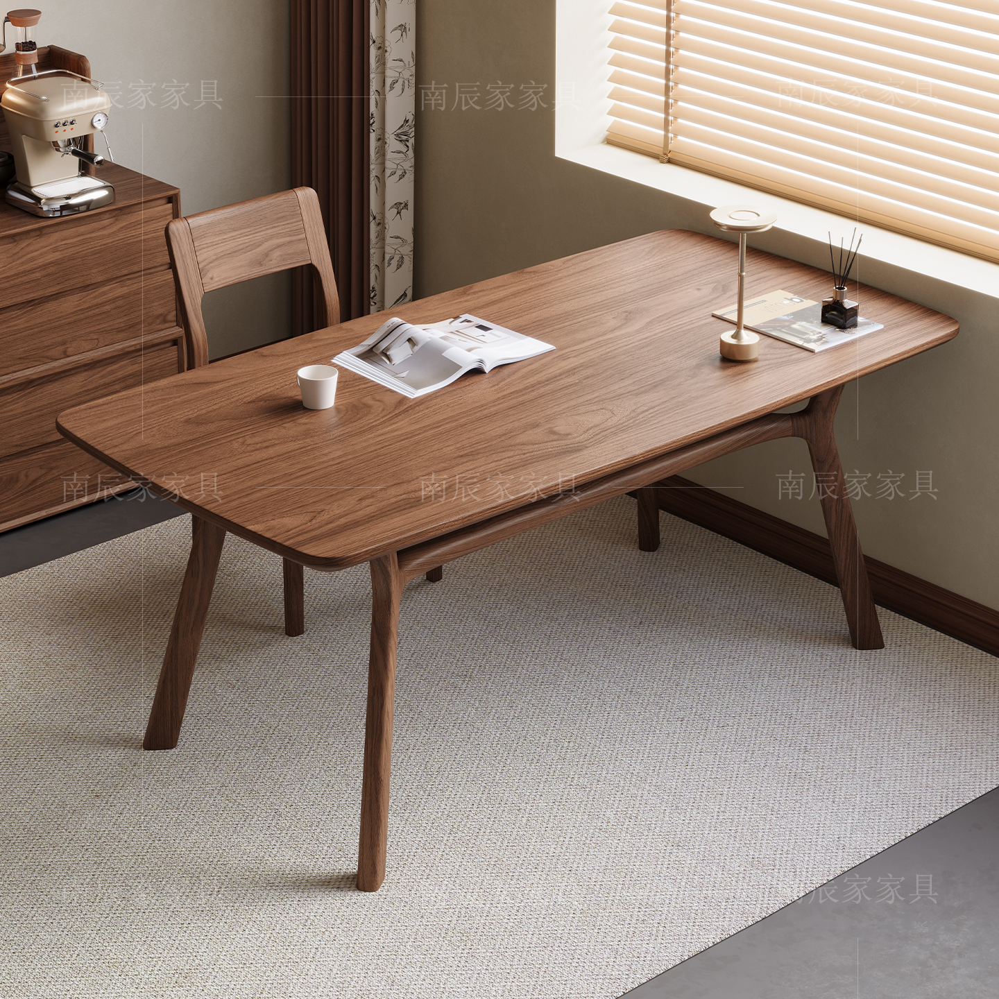 中古风实木餐桌长方形黑胡桃木