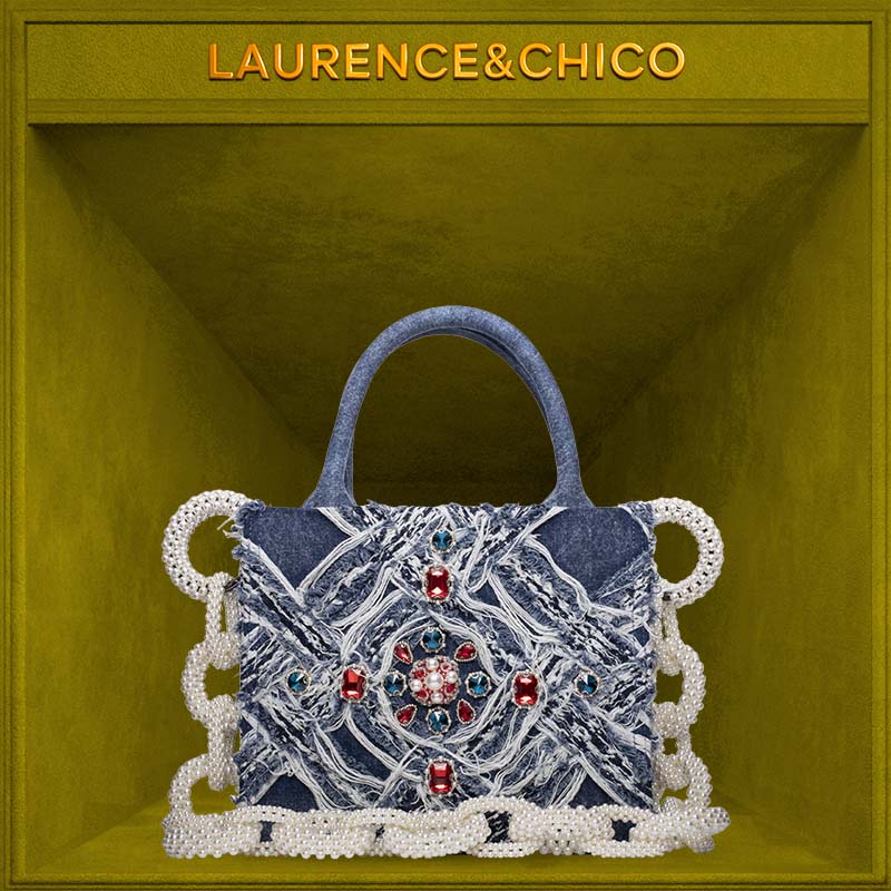 LC红蓝钻饰牛仔重工托特tote