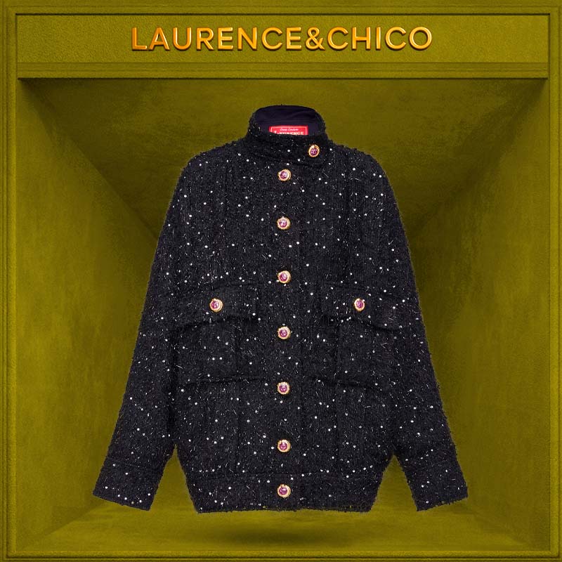 【秋冬新品】LC灵蛇扣粗花呢外套，黑色