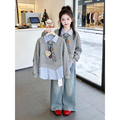 女童春秋洋气假两件卫衣两件套