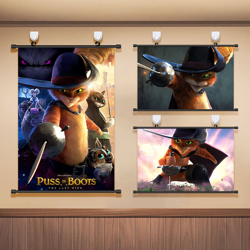 穿靴子的猫2挂画猫大侠海报可爱萌动漫卡通卧室免打孔装饰画壁画