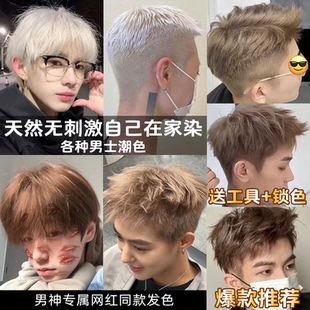 男士专用植物染发剂男生免漂奶茶榛果灰粽黑茶青木亚麻灰色染发膏