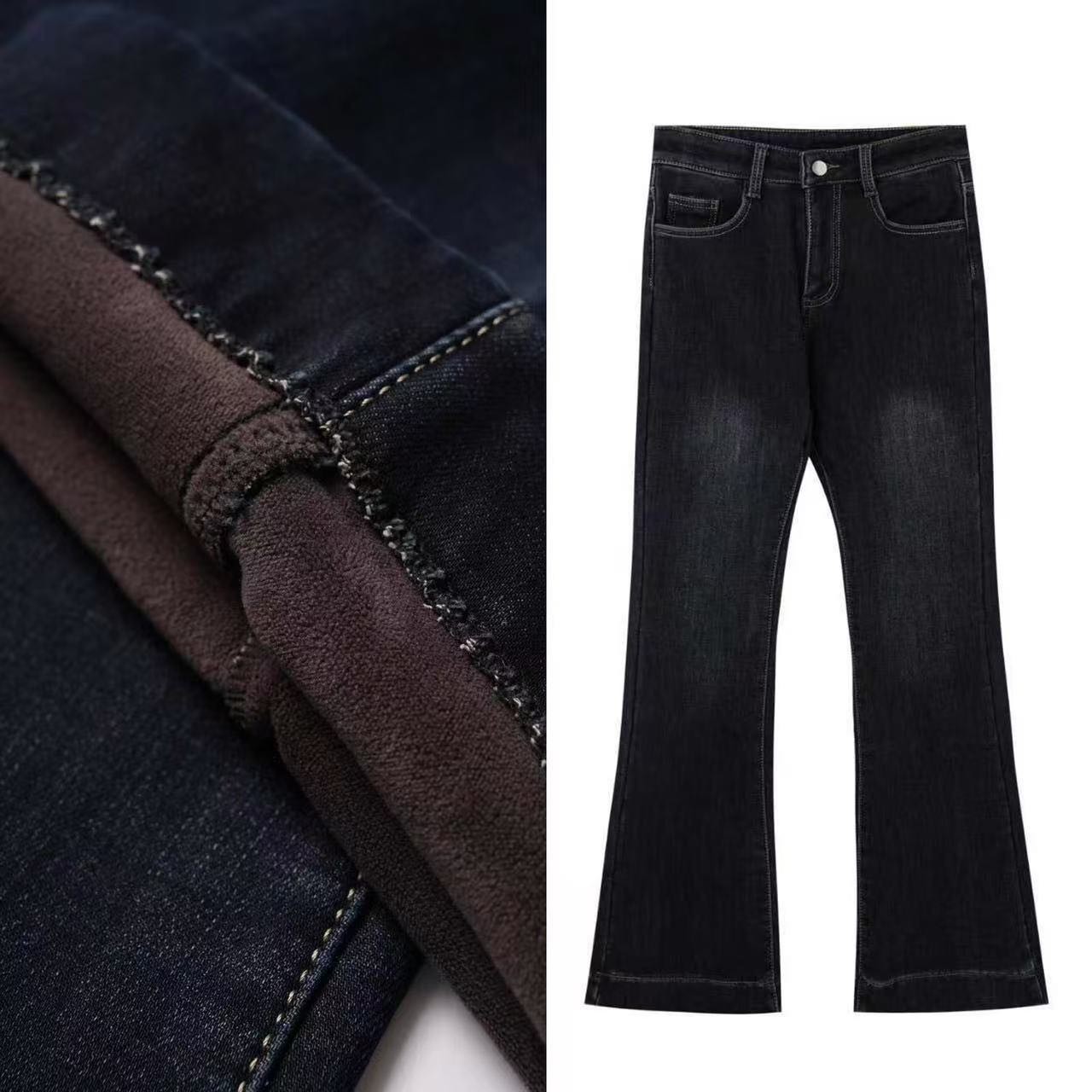 【小乐专享】秋冬新款加绒加厚高腰显瘦微喇带88110#