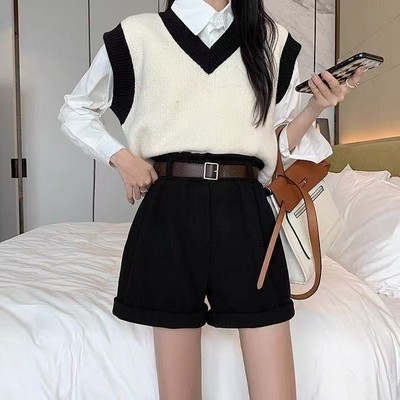 【爆米花专享】灯芯绒短裤女百搭a字阔腿休闲裤833#