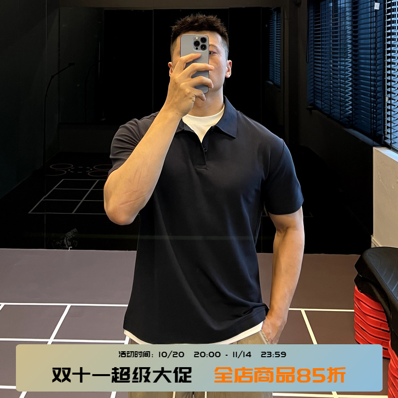 美式假两件压胶领polo衫短袖男夏