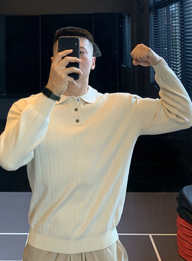 IRONTRAP阿美卡叽亨利领polo衫男翻领针织衫长袖保暖防风毛衣秋冬