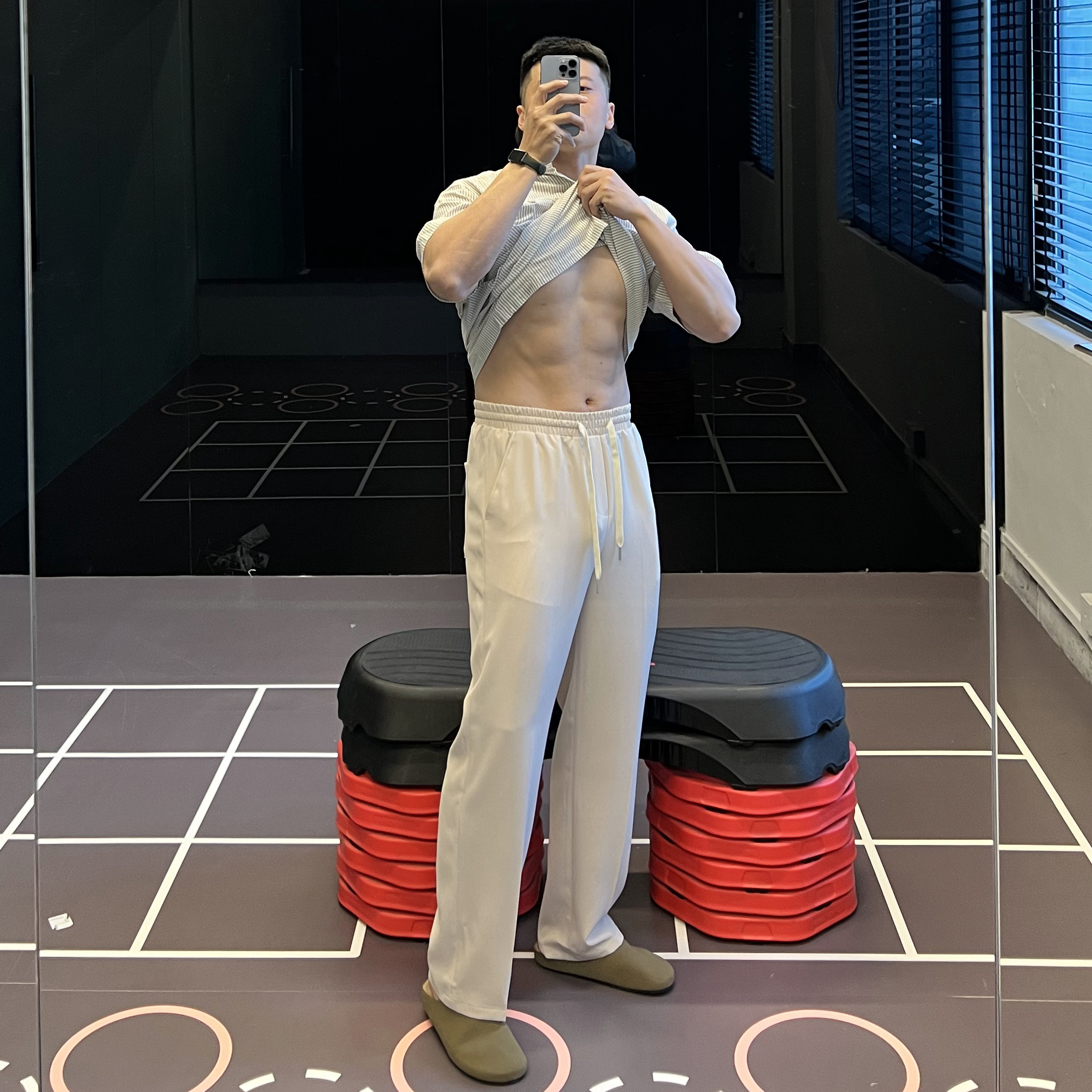 夏季垂感雪纺休闲裤男松紧腰裤子