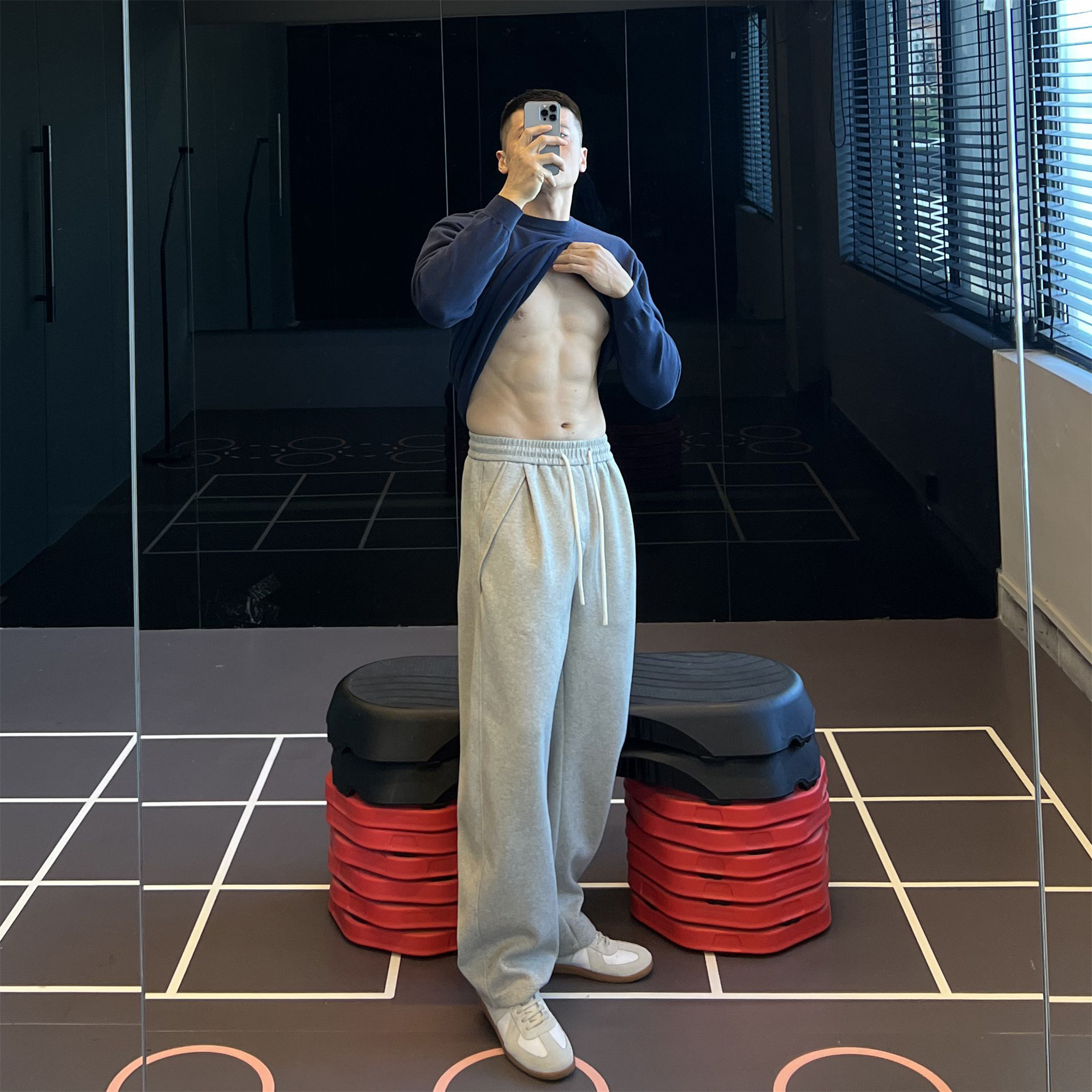 340G重磅云柔弯刀裤男弹力松紧腰