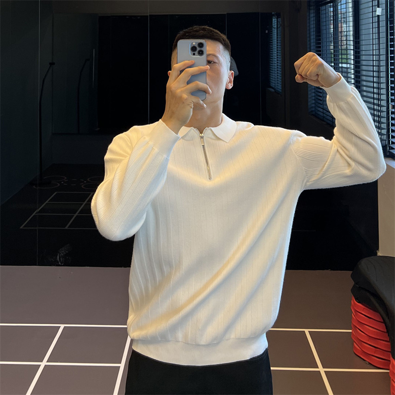 条纹针织毛衣打底衫男士保暖防风