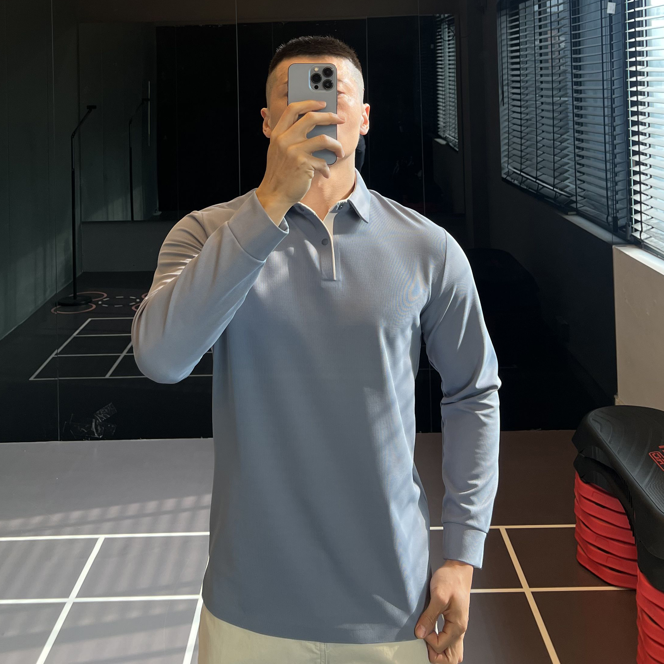 无痕按扣加绒款polo衫男压胶速干