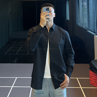 IRONTRAP棉麻透气衬衫男亲肤舒适通勤衬衣修身长袖T恤健身衣服秋