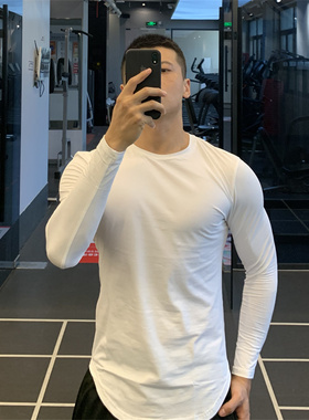 irontrap秋冬打底圆弧纯色健身衣服长袖t恤男紧身衣速干上衣运动