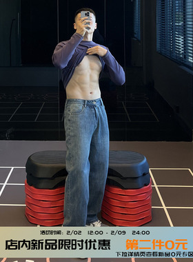 IRONTRAP混纺棉深蓝牛仔裤宽松休闲直筒裤男士健身训练长裤秋冬季