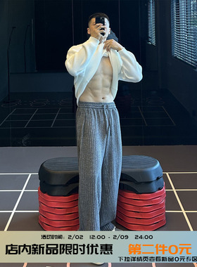 IRONTRAP肌理感杂色毛巾裤男士打褶宽松休闲长裤弹力运动裤子秋冬