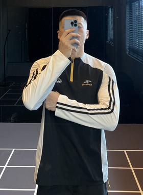 IRONTRAP半拉链撞色印花运动T恤男透气速干长袖卫衣健身衣服秋冬