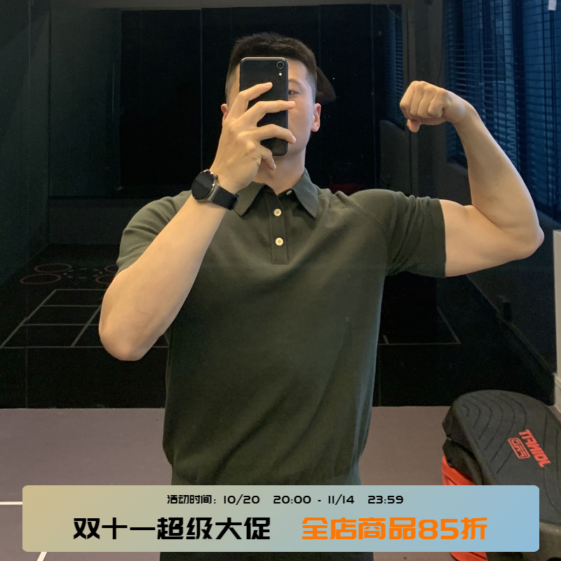 复古针织polo衫男运动健身t恤夏