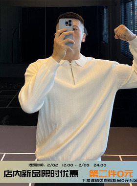 IRONTRAP条纹针织毛衣打底衫男士保暖防风长袖T恤健身衣服秋冬季