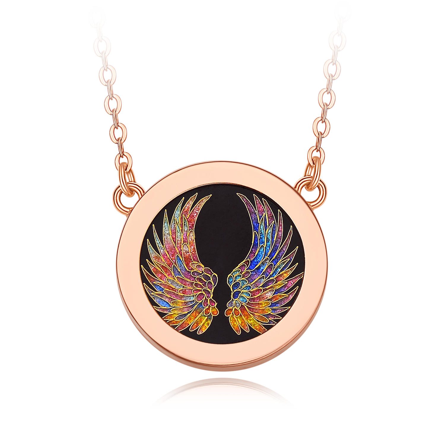 孔氏珐琅天使之翼系列18k玫瑰金掐丝珐琅锁骨链轻奢小众吊坠项链