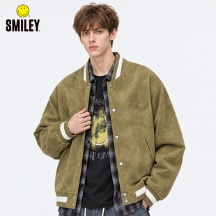 SMILEY笑脸美式复古风情侣棒球服男外套休闲立领夹克